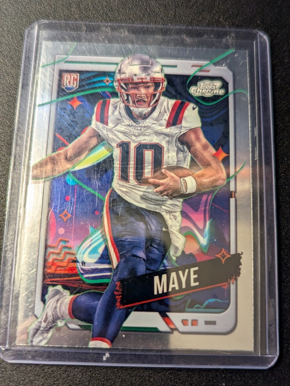 Drake Maye Topps Chrome Football Card - White & Navy